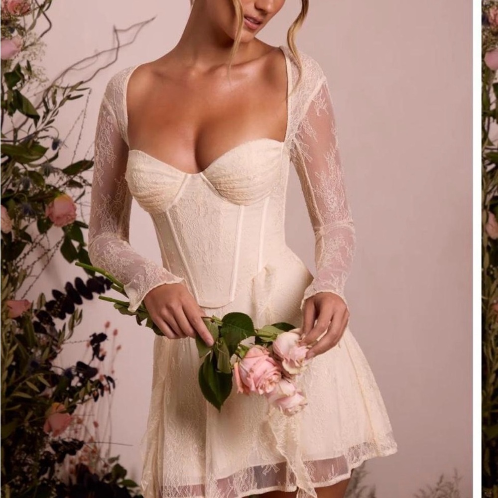 Oh Polly Cream Lace Corset Mini Dress